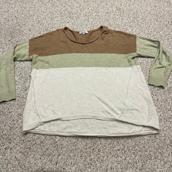 Madewell Palmdale Pullover Sweater Colorblock Stripe Sz M Tan Green Coastal - Picture 1 of 7